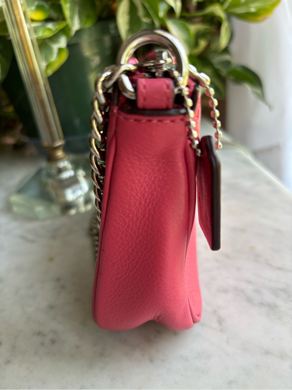 Coach Pink Pebble Leather Wristlet with Chain Strap - Picture 7 of 9